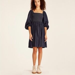 NWT j. Crew Smocked puff-sleeve dress in chambray